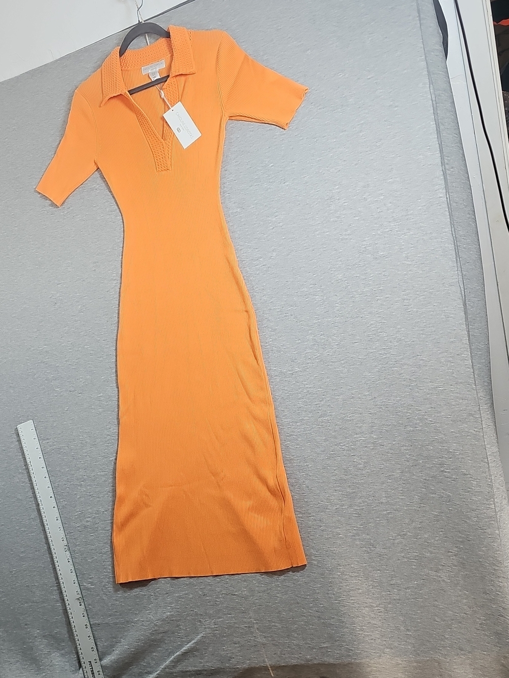 Caroline Constas Orange Ribbed Polo Maxi Dress